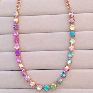 Turquoise + Iridescent Purple Opal Ombre Rose Gold Crystal Statement Necklace